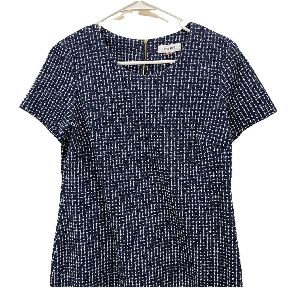 Calvin Klein Navy Blue‎ Tweed Short Sleeve Shift Dress Size 10 - Picture 4 of 11